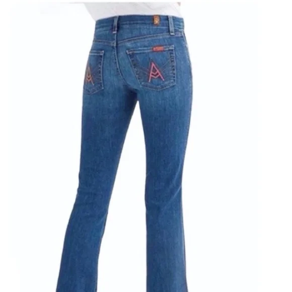 7 For All Mankind "A" Pocket Y2K Pink Stiching Low Rise Boot Cut Jeans Size 27 - Picture 2 of 8